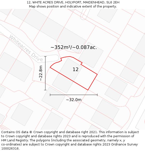 12, WHITE ACRES DRIVE, HOLYPORT, MAIDENHEAD, SL6 2EH: Plot and title map