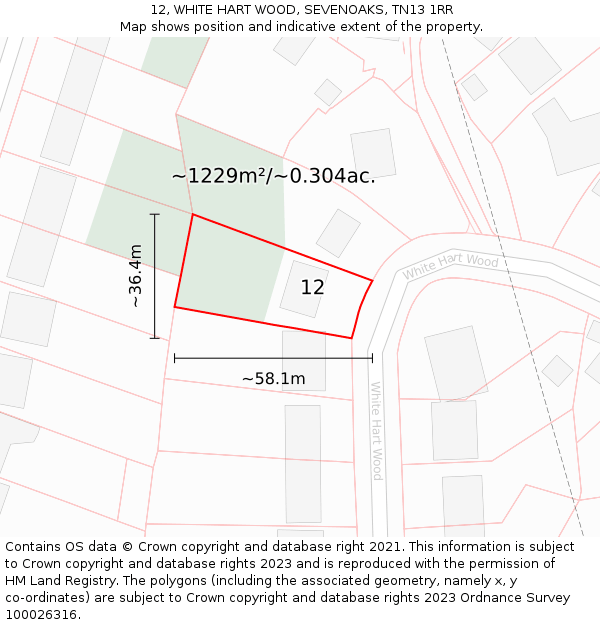 12, WHITE HART WOOD, SEVENOAKS, TN13 1RR: Plot and title map