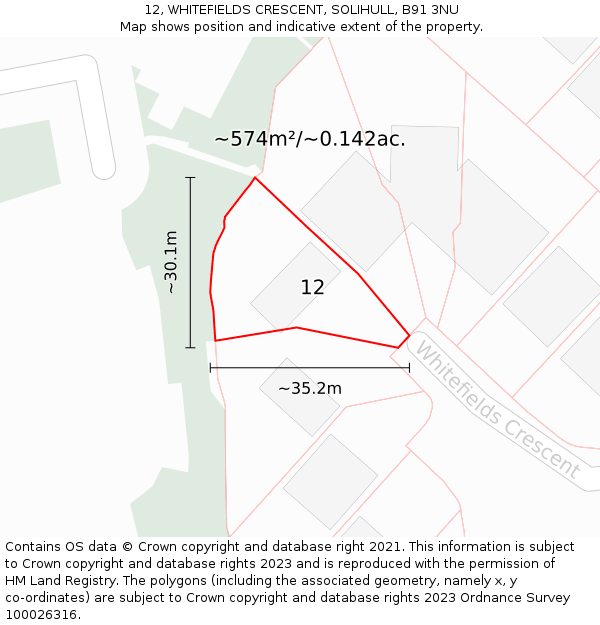 12, WHITEFIELDS CRESCENT, SOLIHULL, B91 3NU: Plot and title map