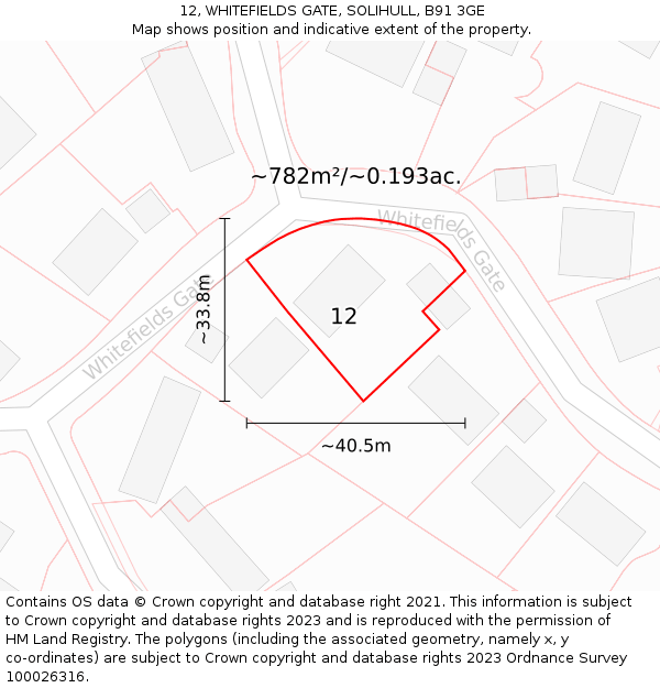12, WHITEFIELDS GATE, SOLIHULL, B91 3GE: Plot and title map