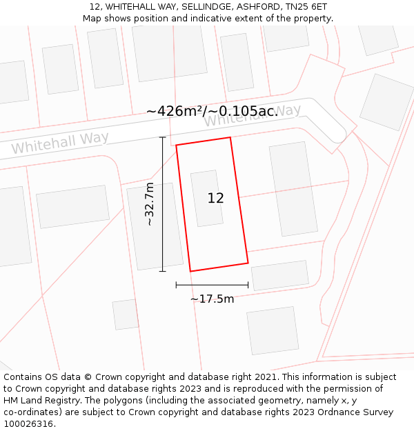 12, WHITEHALL WAY, SELLINDGE, ASHFORD, TN25 6ET: Plot and title map
