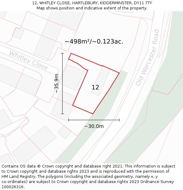 12, WHITLEY CLOSE, HARTLEBURY, KIDDERMINSTER, DY11 7TY: Plot and title map