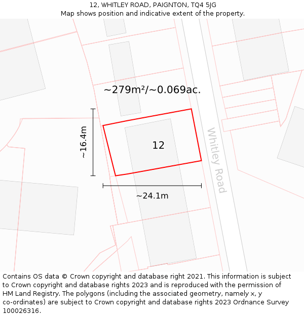 12, WHITLEY ROAD, PAIGNTON, TQ4 5JG: Plot and title map