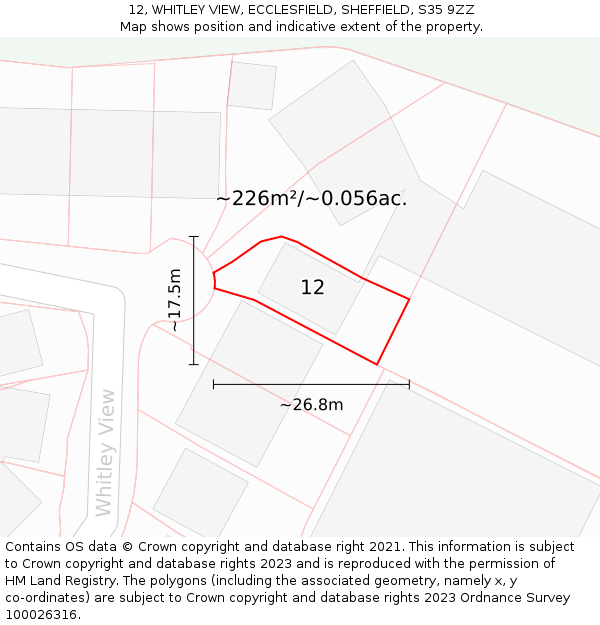 12, WHITLEY VIEW, ECCLESFIELD, SHEFFIELD, S35 9ZZ: Plot and title map