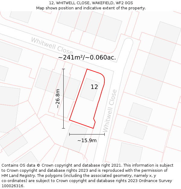 12, WHITWELL CLOSE, WAKEFIELD, WF2 0GS: Plot and title map