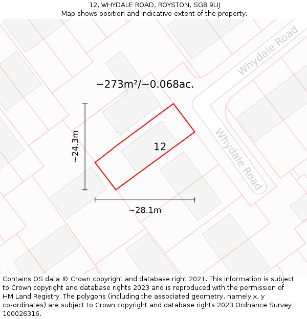 12, WHYDALE ROAD, ROYSTON, SG8 9UJ: Plot and title map