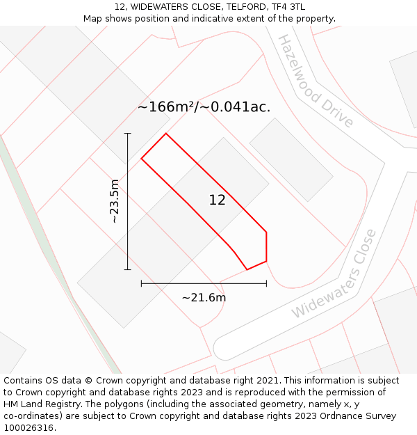 12, WIDEWATERS CLOSE, TELFORD, TF4 3TL: Plot and title map