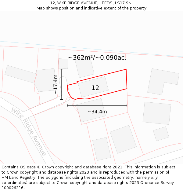 12, WIKE RIDGE AVENUE, LEEDS, LS17 9NL: Plot and title map
