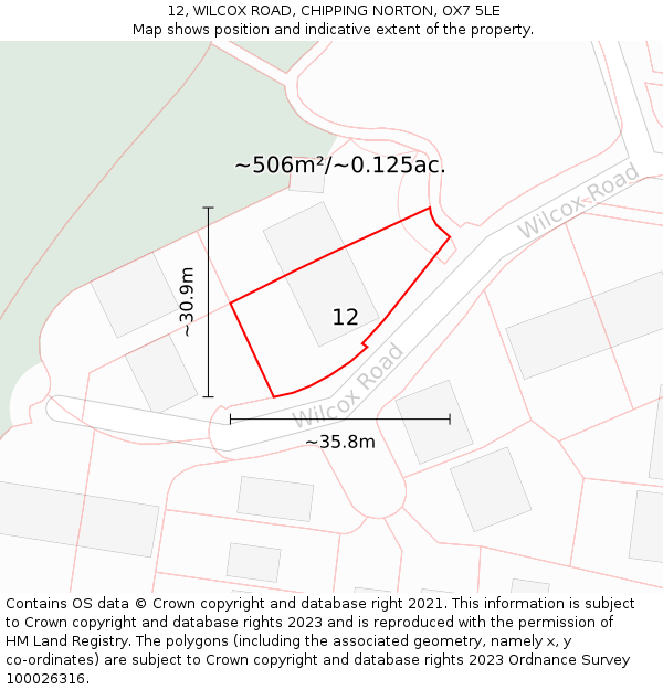 12, WILCOX ROAD, CHIPPING NORTON, OX7 5LE: Plot and title map