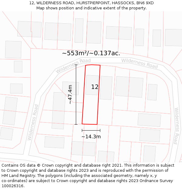 12, WILDERNESS ROAD, HURSTPIERPOINT, HASSOCKS, BN6 9XD: Plot and title map