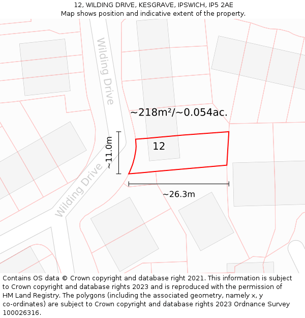 12, WILDING DRIVE, KESGRAVE, IPSWICH, IP5 2AE: Plot and title map