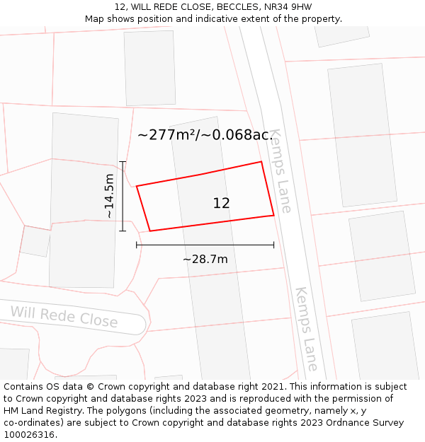 12, WILL REDE CLOSE, BECCLES, NR34 9HW: Plot and title map