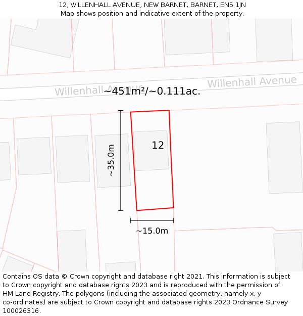 12, WILLENHALL AVENUE, NEW BARNET, BARNET, EN5 1JN: Plot and title map