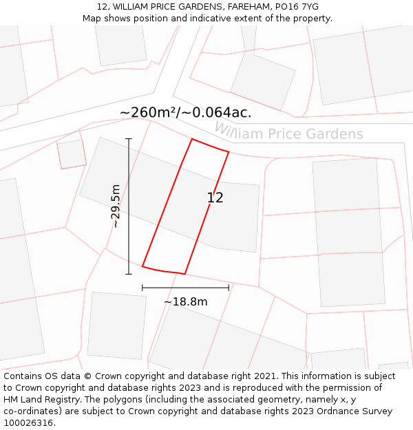 12, WILLIAM PRICE GARDENS, FAREHAM, PO16 7YG: Plot and title map