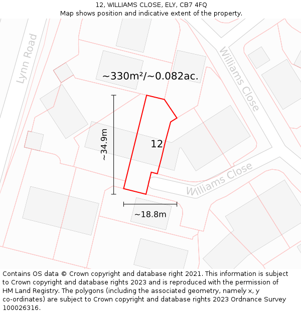 12, WILLIAMS CLOSE, ELY, CB7 4FQ: Plot and title map