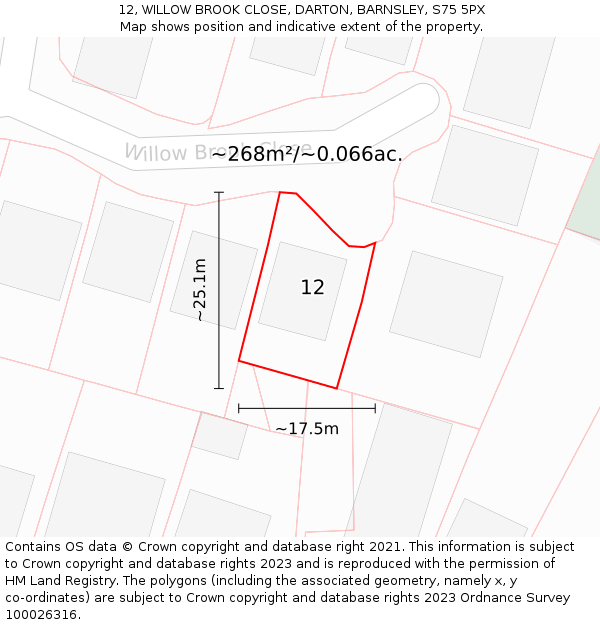 12, WILLOW BROOK CLOSE, DARTON, BARNSLEY, S75 5PX: Plot and title map