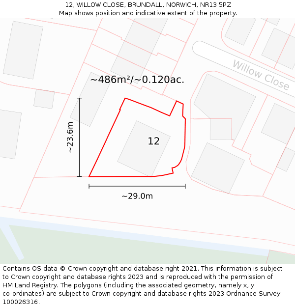 12, WILLOW CLOSE, BRUNDALL, NORWICH, NR13 5PZ: Plot and title map