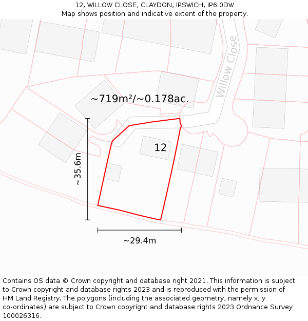 12, WILLOW CLOSE, CLAYDON, IPSWICH, IP6 0DW: Plot and title map