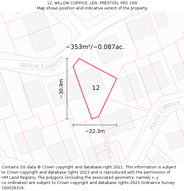 12, WILLOW COPPICE, LEA, PRESTON, PR2 1XW: Plot and title map