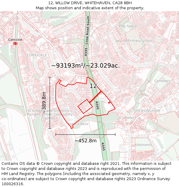 12, WILLOW DRIVE, WHITEHAVEN, CA28 8BH: Plot and title map