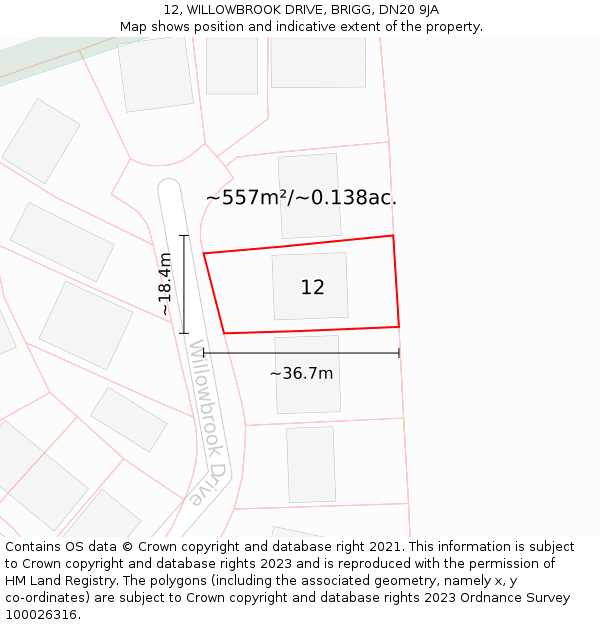 12, WILLOWBROOK DRIVE, BRIGG, DN20 9JA: Plot and title map