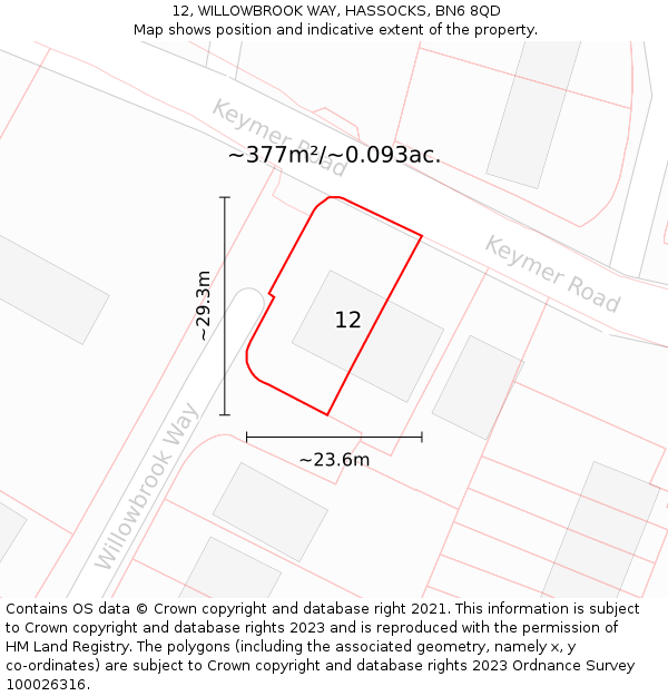 12, WILLOWBROOK WAY, HASSOCKS, BN6 8QD: Plot and title map