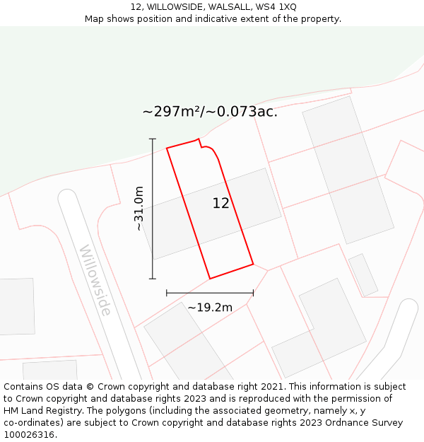 12, WILLOWSIDE, WALSALL, WS4 1XQ: Plot and title map