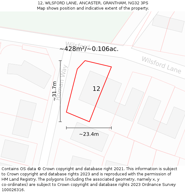 12, WILSFORD LANE, ANCASTER, GRANTHAM, NG32 3PS: Plot and title map