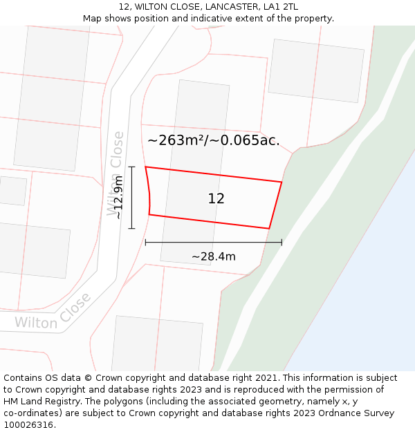 12, WILTON CLOSE, LANCASTER, LA1 2TL: Plot and title map