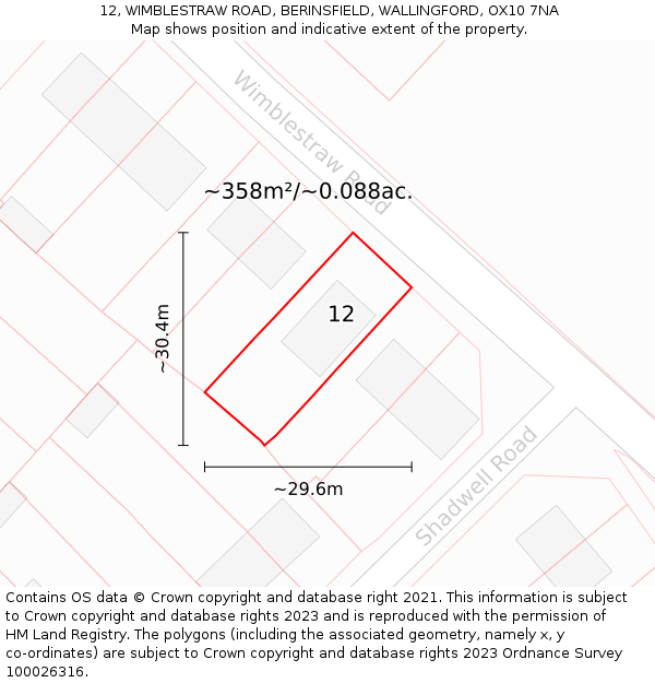 12, WIMBLESTRAW ROAD, BERINSFIELD, WALLINGFORD, OX10 7NA: Plot and title map