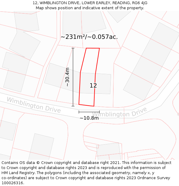 12, WIMBLINGTON DRIVE, LOWER EARLEY, READING, RG6 4JG: Plot and title map