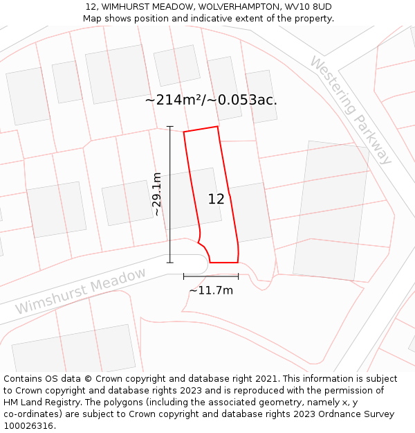 12, WIMHURST MEADOW, WOLVERHAMPTON, WV10 8UD: Plot and title map