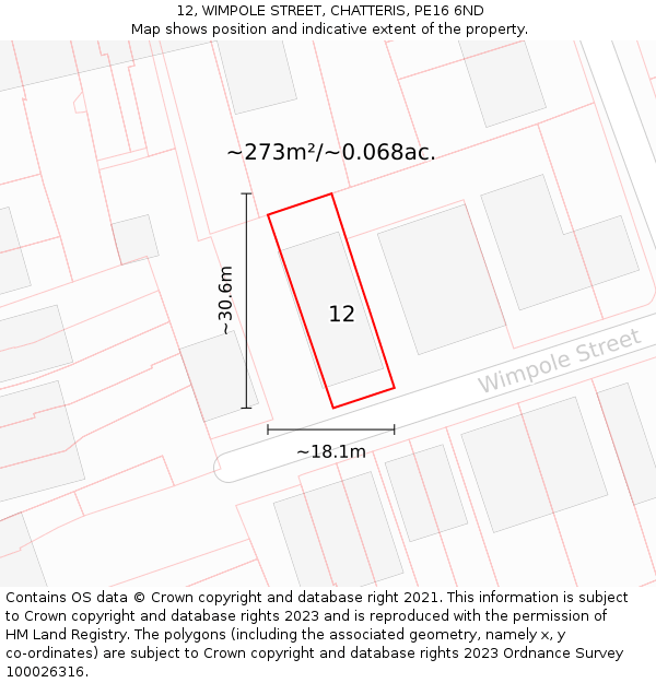 12, WIMPOLE STREET, CHATTERIS, PE16 6ND: Plot and title map