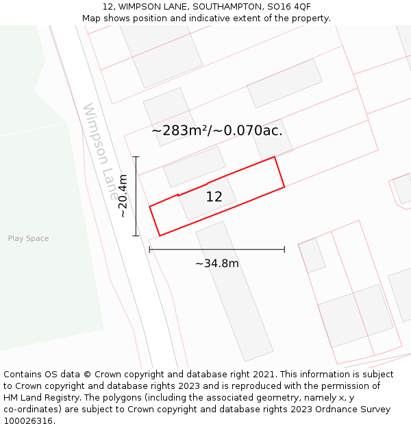 12, WIMPSON LANE, SOUTHAMPTON, SO16 4QF: Plot and title map