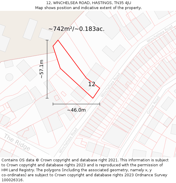 12, WINCHELSEA ROAD, HASTINGS, TN35 4JU: Plot and title map