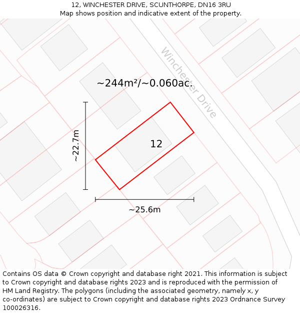 12, WINCHESTER DRIVE, SCUNTHORPE, DN16 3RU: Plot and title map