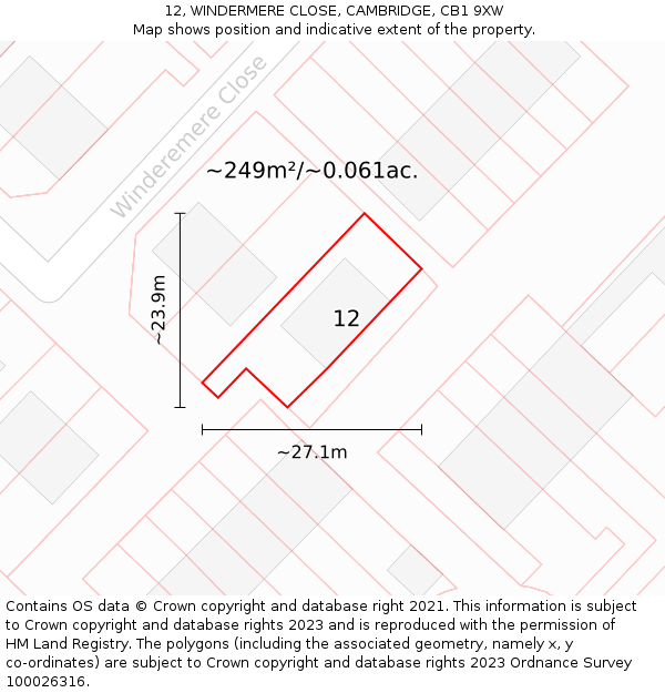 12, WINDERMERE CLOSE, CAMBRIDGE, CB1 9XW: Plot and title map