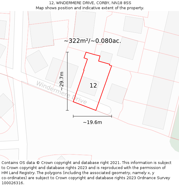 12, WINDERMERE DRIVE, CORBY, NN18 8SS: Plot and title map