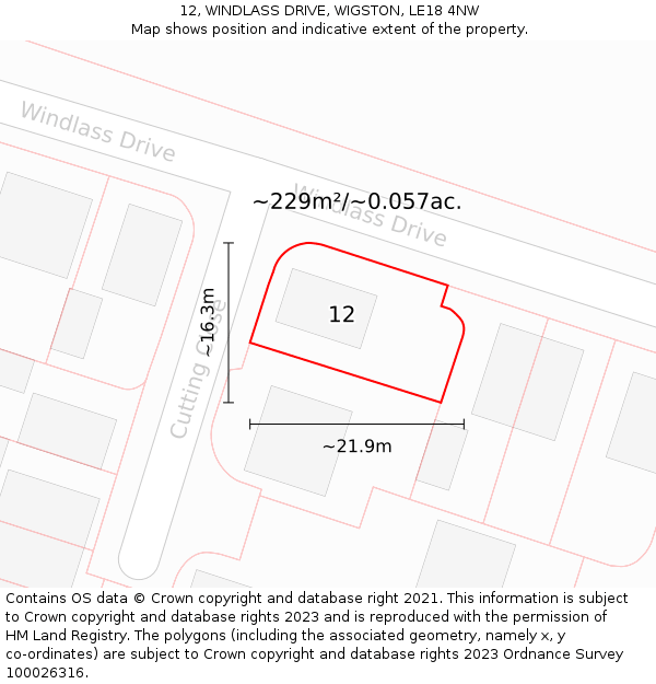 12, WINDLASS DRIVE, WIGSTON, LE18 4NW: Plot and title map
