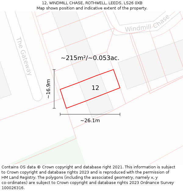 12, WINDMILL CHASE, ROTHWELL, LEEDS, LS26 0XB: Plot and title map