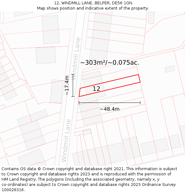 12, WINDMILL LANE, BELPER, DE56 1GN: Plot and title map