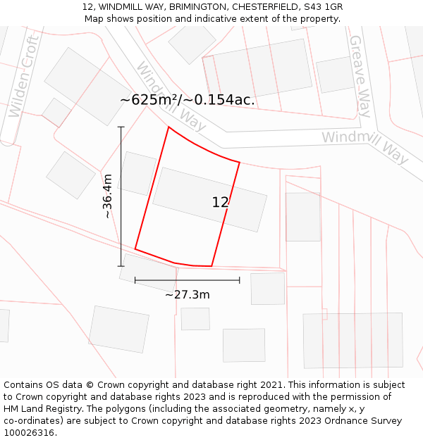 12, WINDMILL WAY, BRIMINGTON, CHESTERFIELD, S43 1GR: Plot and title map