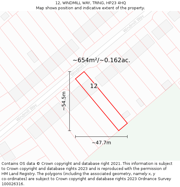 12, WINDMILL WAY, TRING, HP23 4HQ: Plot and title map