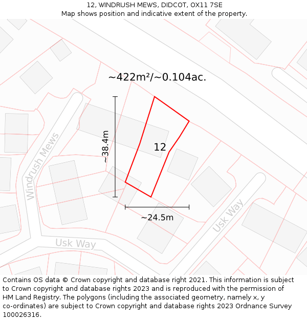12, WINDRUSH MEWS, DIDCOT, OX11 7SE: Plot and title map