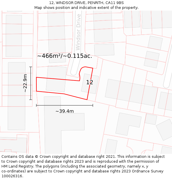 12, WINDSOR DRIVE, PENRITH, CA11 9BS: Plot and title map