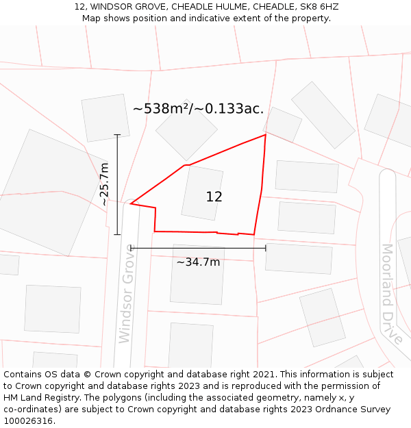 12, WINDSOR GROVE, CHEADLE HULME, CHEADLE, SK8 6HZ: Plot and title map