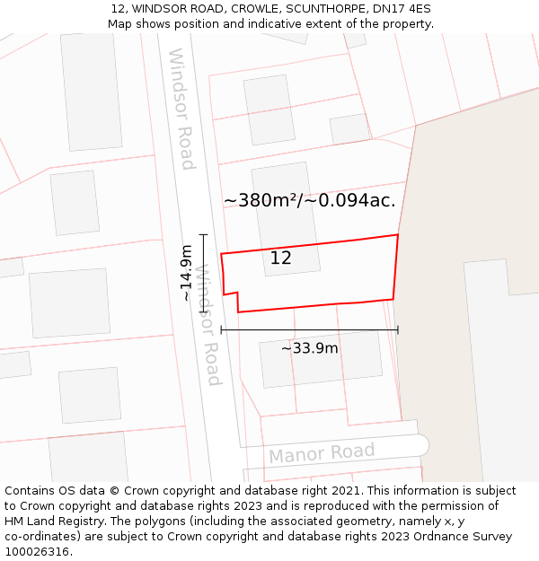 12, WINDSOR ROAD, CROWLE, SCUNTHORPE, DN17 4ES: Plot and title map