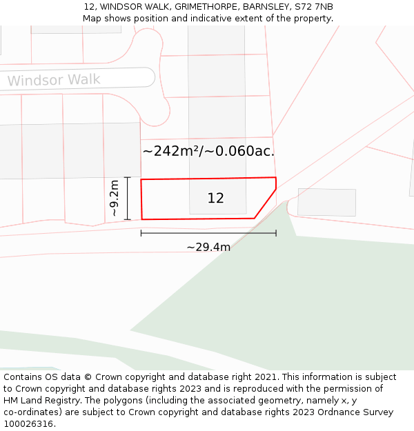 12, WINDSOR WALK, GRIMETHORPE, BARNSLEY, S72 7NB: Plot and title map