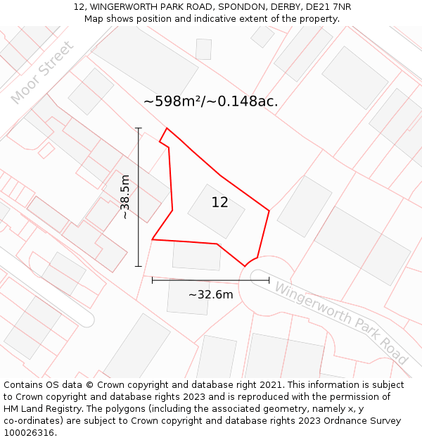 12, WINGERWORTH PARK ROAD, SPONDON, DERBY, DE21 7NR: Plot and title map