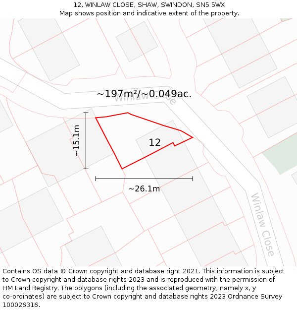 12, WINLAW CLOSE, SHAW, SWINDON, SN5 5WX: Plot and title map